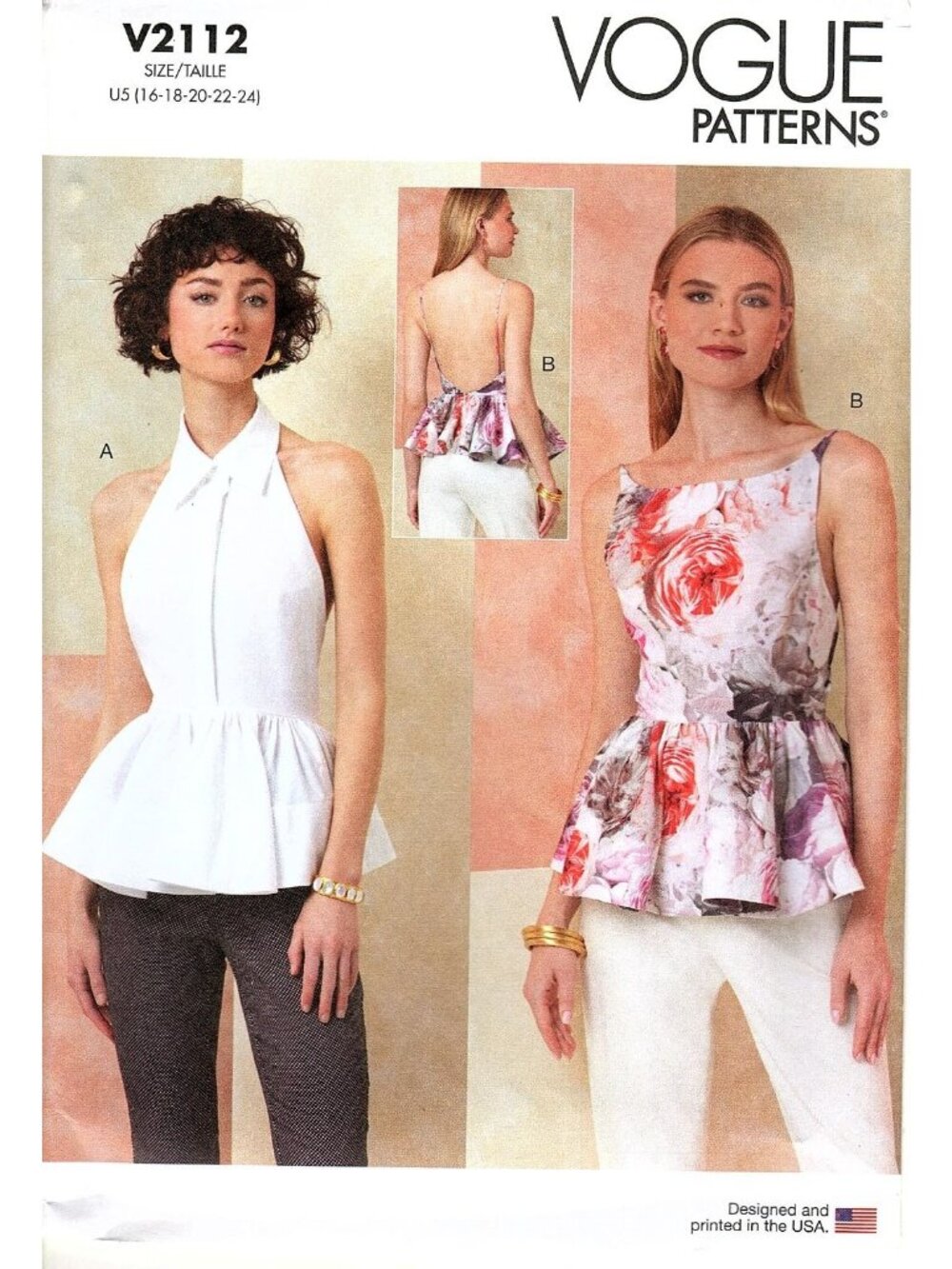 Vogue V2112 Misses 16 to 24 Sleeveless Peplum Tops Uncut Sewing Pattern